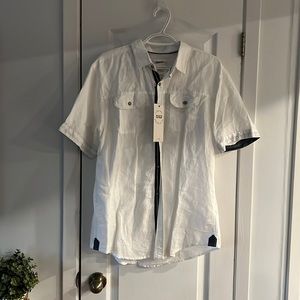 Mens white linen short sleeve button down